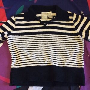 Claiborne Black and White Striped V-Neck Sweater